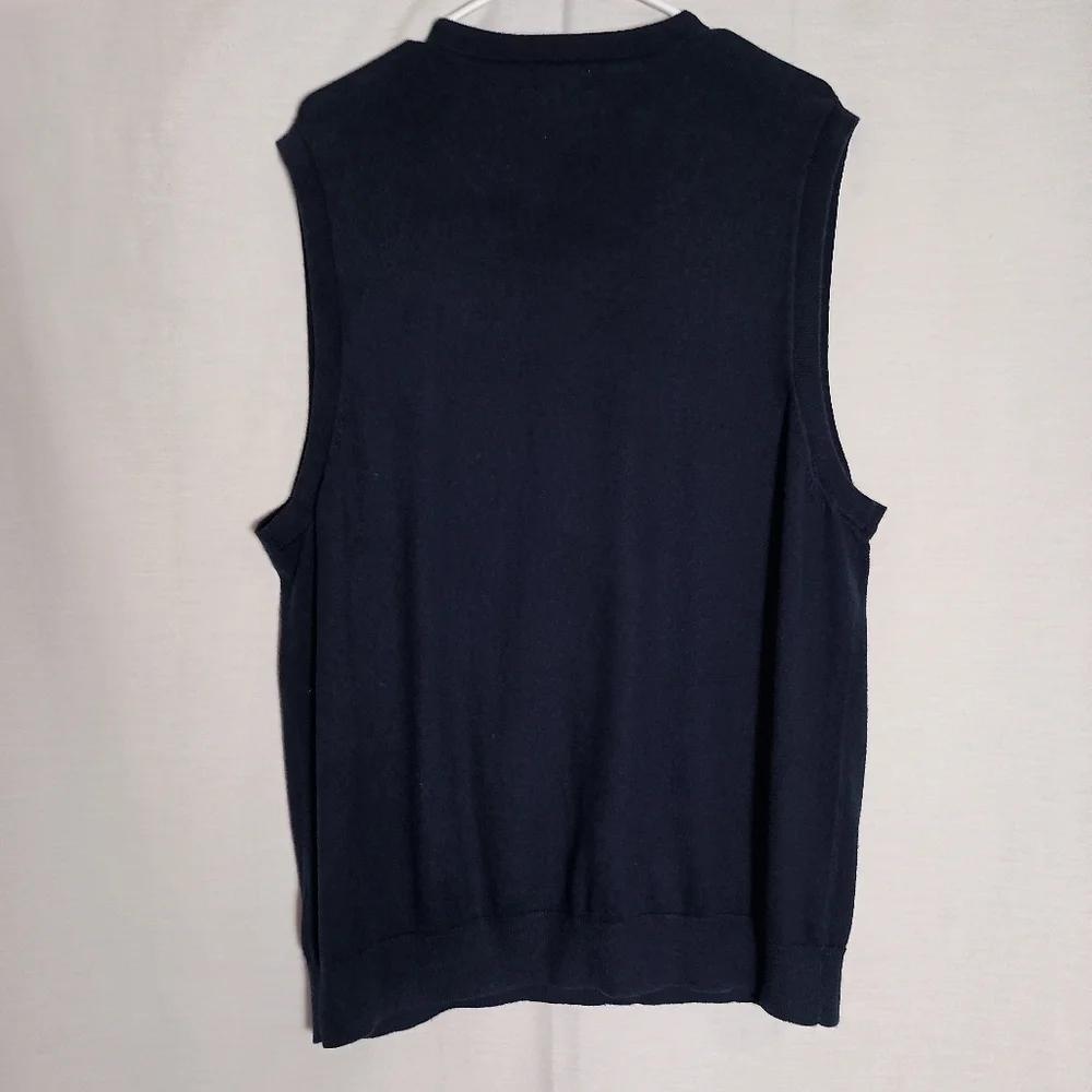 Vintage LL Bean Mens Large Black/Navy Cashmere Blend Knit V-Neck Sweater Vest